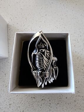 Men's Stainless Steel Casted Grim Reaper Halloween Biker Ring, Size 13